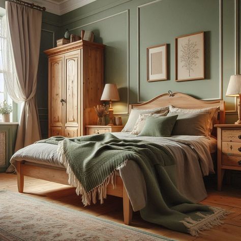 Sage Green Bedroom Sage Green Master Bedrooms Decor, Cream And Green Bedroom, Soft Green Bedroom, Green Paint Colors Bedroom, Sage Green Furniture, Green Bedroom Paint, Sage Green Bedroom Ideas, Sage Bedroom, Sage Green Paint Color