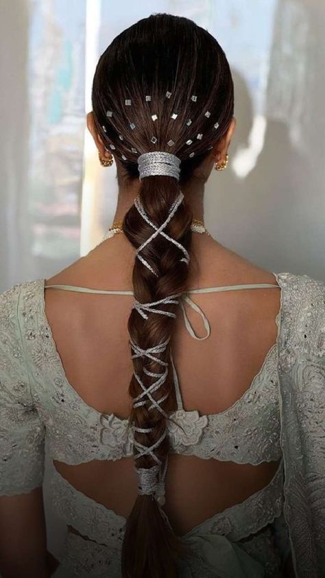 Braid With Diamonds, Indian Hairstyles For Long Hair, Long Hair Bridal Styles, Curls Long Hair, Long Hair Bridal, Bridal Styles, Hairstyles For Long Hair, Indian Hairstyles, Bride Groom