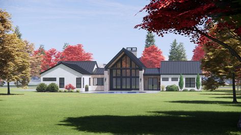 PLANS 2,000 TO 3,000 SQ FT | Mysite Scandinavian House Plan, Vertical Wood Siding, Standing Seam Metal Roof, Ranch House Plan, Clerestory Windows, Modern Style House Plans, Modern Ranch, Modern House Plan, Built In Bench