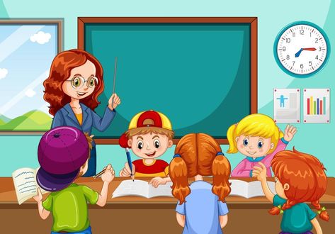 Teacher teaching students in the classroom scene Classroom Scene, Teacher Teaching Students, Classroom Background, Classroom Pictures, Student Picture, Teacher Cartoon, Student Cartoon, School Cartoon, Teacher Teaching