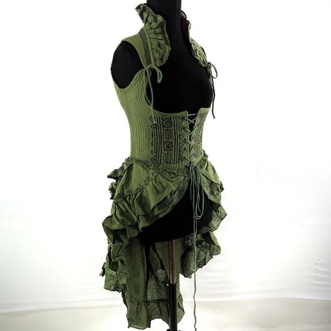 Green Steampunk Outfit, Nature Corset, Green Fantasy Outfit, Green Underbust Corset, Green Cottagecore Dress, Fantasy Corset, Underbust Corset Dress, Boho Corset, Green Corset Dress