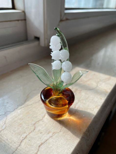 Lily of the Valley convallaria Majalis Flowers Glass | Etsy Lily Of The Valley Home Decor, Lilly Of The Valley Lamp, Lily Of The Valley Decor, Convallaria Majalis, Glass Home Decor, Cute Furniture, Cute Bedroom Decor, Dream Room Inspiration, Glass Flowers