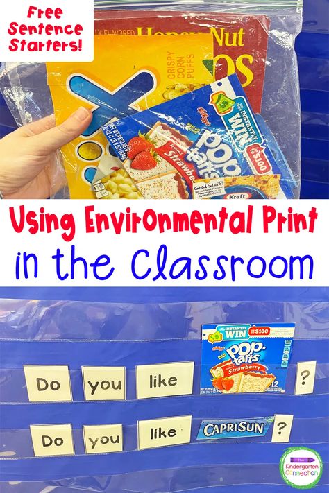 How to Use Environmental Print in the Classroom Literacy Rich Environment, Print Rich Classroom Environment Preschool, Environmental Print Activities, Preschool First Week, Environment Activities, Clean Classroom, Literacy Activities Preschool, Pocket Chart Activities, Kindergarten Units