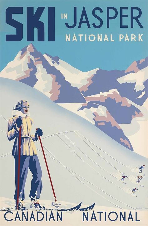 Woman Skiing, Winter Canada, Jasper National Park Canada, Vintage Ski Posters, Utah Skiing, Ski Poster, Canada National Parks, Ski Posters, Jasper National Park