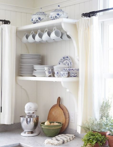 cottage home tour Display Dishes On Shelves, Storing Dishes, Cottage Style Home, Open Kitchen Shelves, Attic Renovation, Attic Remodel, Beautiful Cottages, Kitchen Shelf, Plate Display