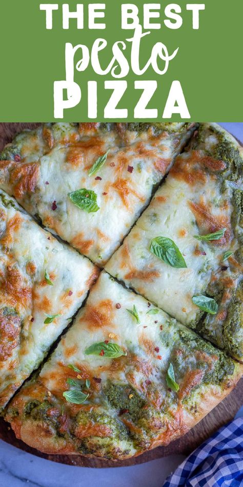 If you love pizza, but you're sick of marinara sauce, you've got to try The Best Pesto Pizza recipe out there!  This flavorful pizza is made with my favorite spinach feta basil pesto sauce, which makes the sauce super creamy and nutritious.   This pizza is bursting with fresh spring flavors and is perfect for your next pizza night! #pestopizza #pizzanight #vegetarianrecipe #spinachfetapizza Pesto Sauce For Pizza, Basil Pesto Pizza, Pizza With Pesto Sauce, Pizza Recipes With Pesto, Veggie Marinade, Best Pesto, Feta Pizza, Spring Flavors, Pesto Pizza Recipe