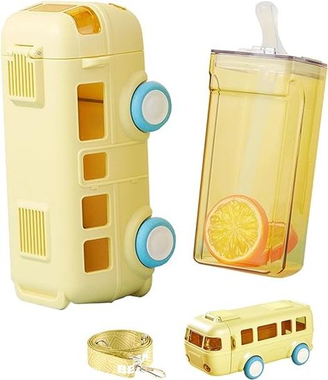 Amazon.com: jesinor Water Cup in Bus Shape for Kids - 16oz/500ml Detachable Leak-Proof Plastic Drinking Bottle with Shoulder Strap(Blue) : Sports & Outdoors Fancy School, Kawaii Water Bottle, Toddler Water Bottle, Kids Bus, Toddler Sippy Cups, Cute Water Bottle, School Water Bottles, Plastic Drink Bottles, Toddler Cup