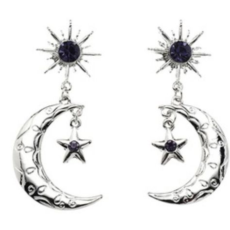 Brand New. Celestial Star & Moon Earrings. Pet Free Smoke Free. Bundle & Save. ...I Am Open To All Offers As Long As They Are Reasonable... Happy Shopping Retro Sun, Moon And Star Earrings, Purple Gems, Alloy Earrings, Celestial Jewelry, Star Moon, Cz Stud Earrings, Moon Star, Boho Vintage