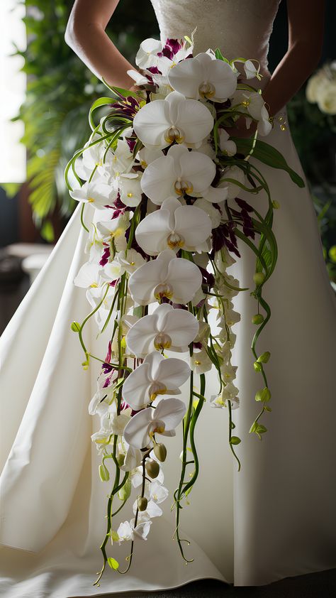 Stunning Cascade Orchid Bridal Bouquets Orchid Cascading Bouquet, Cascading White Orchid Bridal Bouquet, Cascading Tropical Bouquet, Expensive Wedding Bouquet, Waterfall Bouquet Orchid, Diy Cascading Bridal Bouquets Fake Flowers, Foliage Wedding Bouquet, Wedding Bouquets Orchids And Roses, Waterfall Orchid Bouquet