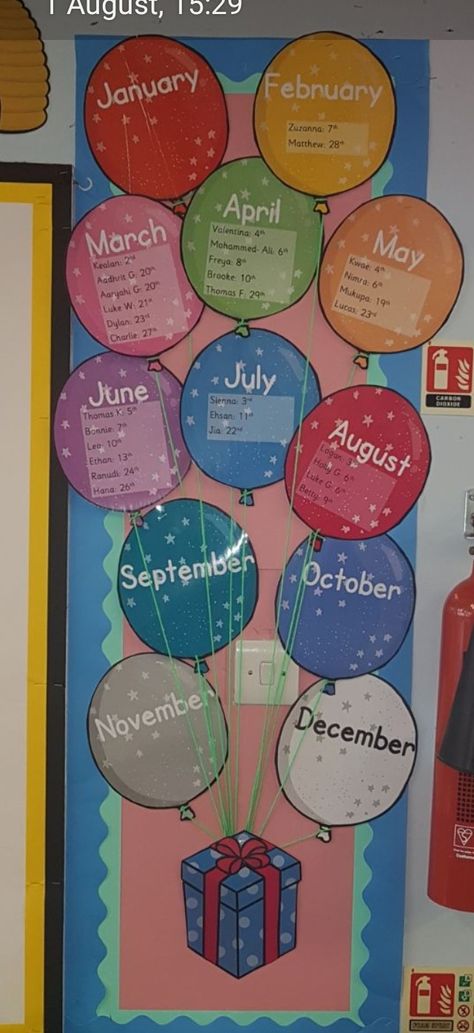 Birthdays Charts Classroom, Early Childhood Birthday Displays, School Birthday Calendar Ideas, Classroom Birthdays Displays Diy, Birthday Wall In Kindergarten, Display Birthdays In Classroom, Birthday Calendar Preschool, Birthday Calendar In Kindergarten, Birthday Board Kindergarten