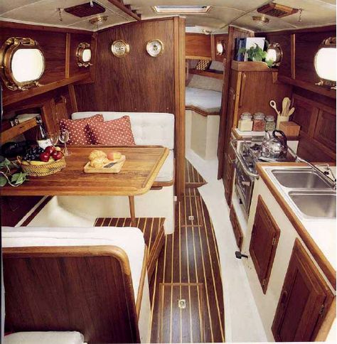 Southern Renaissance Man: Top Picks for Small Cruising Sailboats Liveaboard Sailboat, Boat Interior Design, Sailboat Interior, Yacht Interior Design, Sailboat Living, Boat Restoration, Small Sailboats, Boat Decor, Sailboat Design