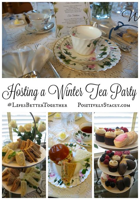 Warm Up Winter with Friendship and Tea! Here is everything you need to host a Winter Tea Party because #LifesBetterTogether @evite Christmas Tea Party Tablescape, Christmas Tea Party Ideas, Downton Abbey Tea Party, Tea Foods, Winter Tea Party, Party Ideas Kids, Tea Party Menu, Vintage High Tea, High Tea Food