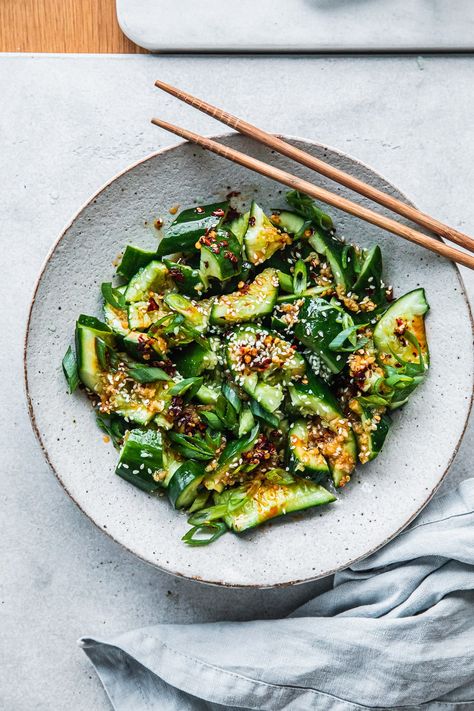 Asian Smacked Cucumber Salad Smacked Cucumber, Smashed Cucumber, Smashed Cucumber Salad, Sandwich Press, Toasted Sandwiches, Homemade Chilli, Asian Cucumber Salad, Asian Dinners, Chilli Oil