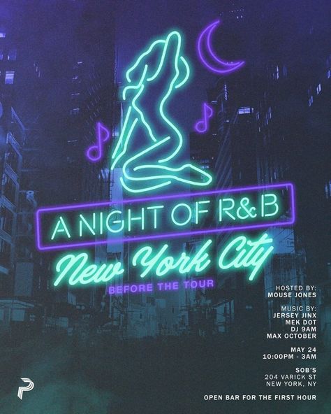 Club invite, evite, neon, typography, r&b, night club, jazz, new York, party invite, invitation Neon Typography Poster, Neon Flyer Design, Neon Party Invite, Night Club Graphic Design, Night Club Invitation, Night Club Poster Design, Club Poster Ideas, Club Party Invitation, Futuristic Club