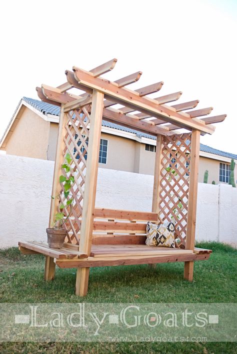 arbor bench with trellis PLANS!!! Simple Garden Furniture Ideas, Garden Diy Furniture, Arbor Bench, Pergola Diy, Outdoor Wood Projects, Garden Bench Diy, Outdoor Garden Bench, Diy Bench Outdoor, Upcycle Garden