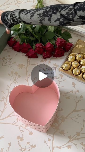 Gift Boxes With Flowers, Flowers And Ferrero Rocher, Ferrero Rocher Heart Bouquet, Ferrero Rocher Gift Ideas For Him, Red Roses In A Box, Roses In A Box Gift Diy, Roses Ideas Gift, Rose And Ferrero Bouquet, Flower Bouquet With Ferrero Rocher