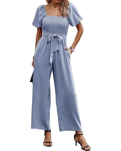 Amazon.com: Angashion Women's Jumpsuits Square Neck Puff Short Sleeve Smocked Waist Wide Leg Outfit Rompers Playsuit With Belt Pockets Light Blue Small : Clothing, Shoes & Jewelry Leg Outfit, Wide Leg Outfit, Pocket Light, Playsuit, Square Neck, Jumpsuits For Women, Dream Closet, Shoes Jewelry, Smocking