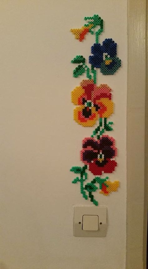 Boho Perler Beads, Pearler Bead Flower Patterns, Hama Beads Patterns Flower, Perler Bead Cottagecore, Perler Bead Wall Hanging, Perler Bead Room Decor Wall Art, Hama Beads Flower Pattern, Peeler Bead Door Hanger, Perler Bead Home Decor