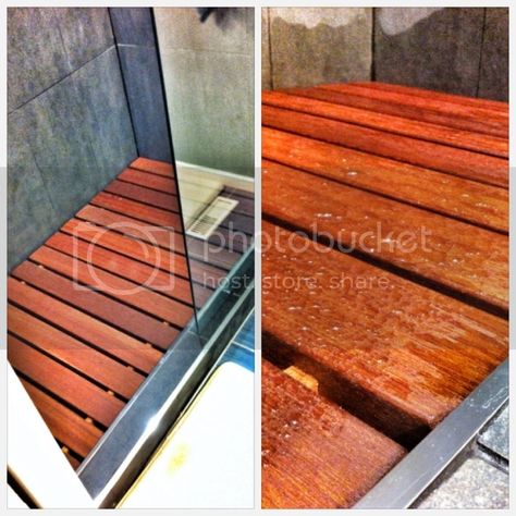 Does anybody have a wooden shower floor? - Calgarypuck Forums - The Unofficial Calgary Flames Fan Community Teak Shower Floor, Teak Shower Bench, Ipe Wood, Wood Insert, Bathroom Inspiration Modern, Shower Bench, Got Wood, Calgary Flames, Wooden Planks