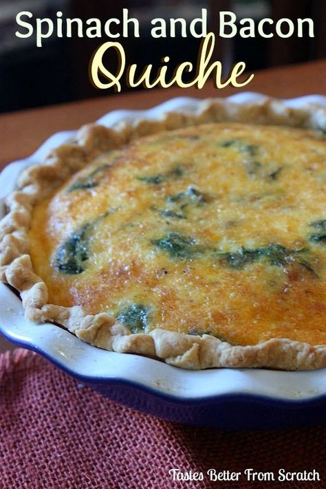 Spinach and bacon quiche (Tastes better from scratch) Spinach And Bacon Quiche, Bacon Spinach Quiche, Bacon Quiche Recipe, Spinach And Bacon, Delicious Quiche, Bacon Mushroom, Mushroom Quiche, Bacon Quiche, Tastes Better From Scratch