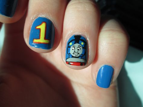 Thomas the Train Nails Long Toenails, Thomas The Train Birthday Party, Thomas The Train Party, Nail Pictures, Thomas The Train, Cute Nail Art, Color Street Nails, Cool Nail Art, Mani Pedi