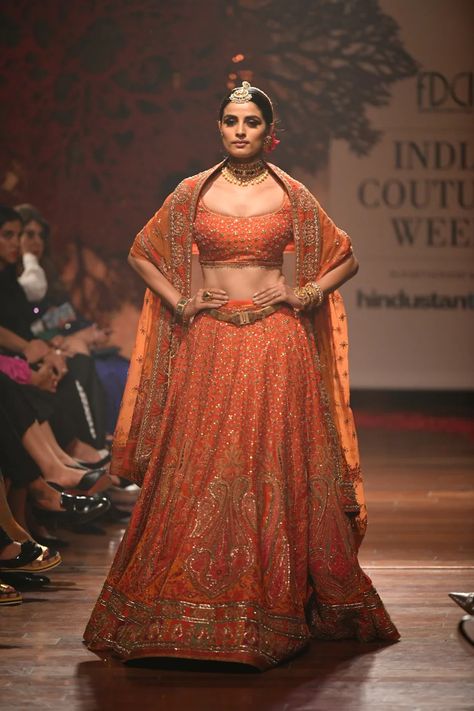 Orange Wedding Lehenga, Orange Gharara, Lehenga Colours, Tarun Tahiliani Lehenga, Sharara Design, Beautiful Lehengas, Marriage Outfit, Lehenga Inspiration, Orange Lehenga