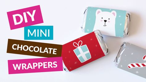 I get so many questions about party printables and what better way to show you how to use them than with an actual step-by-step video tutorial of the process!    Today I'm showing you how to make mini chocolate wrappers!              YOU'LL NEED:  - Printable file  - White paper / card stock  - Craft knife  - Ruler  - Tape    STEPS:  - Print your file on Christmas Teacher Gift, Teacher Gift Christmas, Cardstock Crafts, Chocolate Labels, Chocolate Wrappers, Christmas Favors, Bear Party, Class Gift, Christmas Party Favors