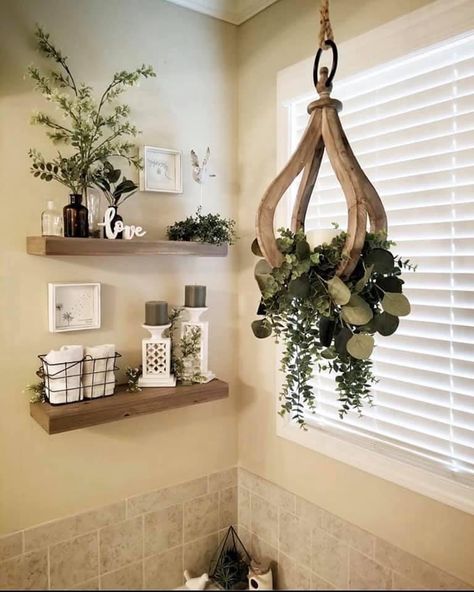 How To Decorate A Garden Tub, Bathtub Shelf Decor, Master Bath Wall Decor, Hanging Plants In Bathroom, Bathtub Shelf, Spa Bathroom Decor, 2024 Bathroom, Dream House Living Room, Toilet Room Decor