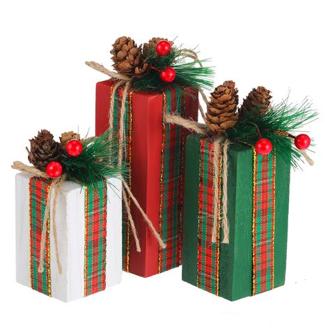 PRICES MAY VARY. Package Includes: you will receive 3 pieces of Christmas rustic wood presents, enough quantity to meet your decor needs and replacements, and you can also share some with your friends and family members Size Information: our wooden faux blocks are different in size, namely approx. 10 x 4 x 4 cm/ 3.94 x 1.57 x 1.57 inches, 8 x 4 x 4 cm/ 3.15 x 1.57 x 1.57 inches and 6 x 4 x 4 cm/ 2.36 x 1.57 x 1.57 inches, proper size to attract the attentions of your guests Reliable Material: th Centerpieces Christmas Table, Table Centerpieces Christmas, Centerpieces Christmas, Dollar Store Christmas Crafts, Wood Block Crafts, Christmas Table Decor, Christmas Table Centerpieces, Dollar Store Christmas, Christmas Wood Crafts