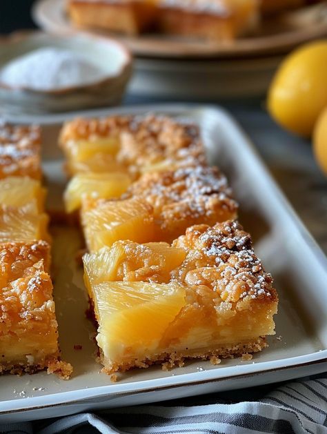 Pineapple Bliss Bars Pineapple Bars, Bliss Bars, Bliss Bar, Cake Bars Recipe, Fried Apple, Bar Desserts, Pineapple Dessert Recipes, Pumpkin Sugar Cookies, Deserts Easy