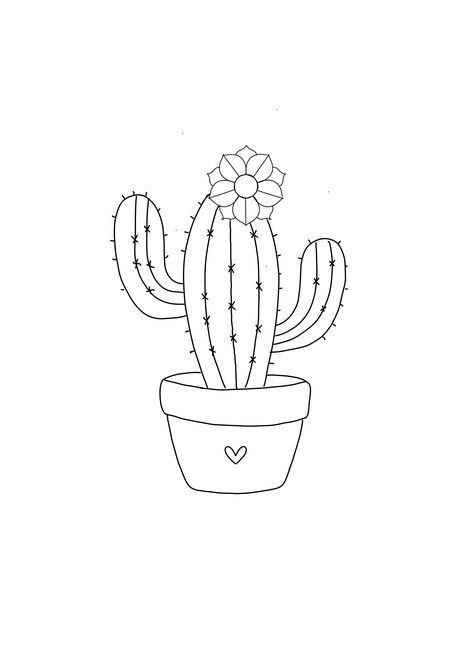 Cactus With Flowers Drawing, Cute Cactus Tattoo, Saguaro Cactus Tattoo, Cactus Tattoo Design, Succulent Tattoos, Cactus Line Art, Cactus Sketch, Scenery Tattoo, Desert Tattoo