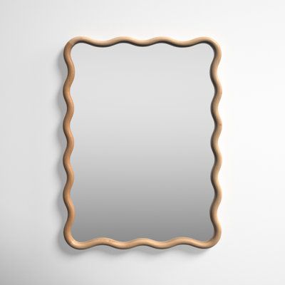 Make a statement in your space with this unique wooden squiggle design! | Joss & Main Liviana Wavy Wood Wall Mirror Wood in Brown | 32 H x 24 W x 1.5 D in | Wayfair | Home Decor Wavy Wall Mirror, Squiggle Mirror, Wavy Wood, Wall Mirror Wood, Condo Bathroom, Wavy Mirror, Scandinavian Nursery, Wood Wall Mirror, Cold Spring