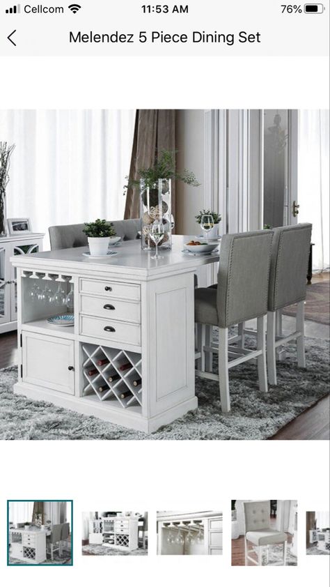 Built-in hutch attached to dining set Table Wine Rack, Built In Hutch, Furniture Of America, White Brand, Tiny Homes, Hutch, Dining Set, Vanity Mirror, Wine Rack