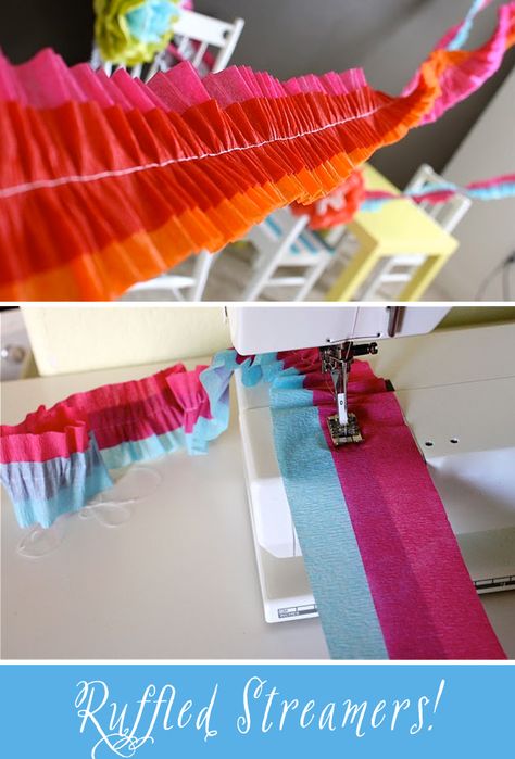 Guirnaldas de papel creppe Rainbow With Crepe Paper, Party Closet, Crepe Paper Garland, Beach Celebration, Crepe Streamers, Pyjamas Party, Crepe Paper Streamers, How To Make Crepe, Purl Bee