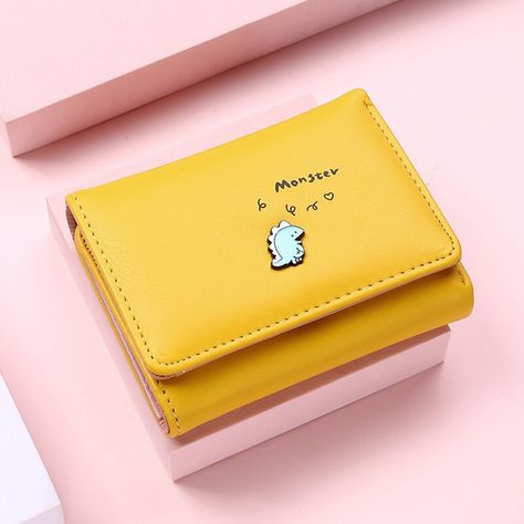 Yellow Purses, Woman Card, Bags For Teens, Coin Purse Wallet, Pu Leather Wallet, Leather Coin Purse, Short Wallet, Wallet Organization, Abaya Fashion