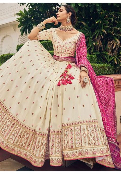 Beige Viscose Designer Lehenga Choli Set - SJDN17307 Cream Lehenga, Lehenga Purple, White Lehenga Choli, Traditional Party Wear, Lehenga Pink, Bridal Lehenga Online, White Lehenga, Black Lehenga, Bollywood Lehenga