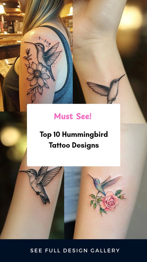 This pin showcases 4 beautiful hummingbird tattoo designs, capturing various styles and meanings. Perfect inspiration for those interested in elaborate and symbolic tattoos. Simple Hummingbird Tattoo Design, Hummingbird Outline Tattoo, Hummingbird Tattoo Ideas, Vibrant Birds, Hummingbird Tattoos, Small Hummingbird Tattoo, Tiny Tattoos For Women, Tattoos With Kids Names, Creative Tattoo