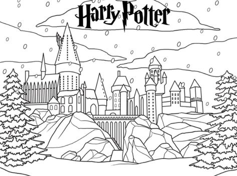 Harry Potter Weihnachten, Harry Potter Castle, Harry Potter Coloring Pages, Castle Coloring Page, Imprimibles Harry Potter, Harry Potter Colors, Harry Potter Hogwarts Castle, Hogwarts Christmas, Harry Potter Printables