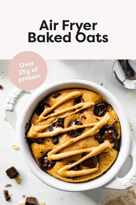 Make a single serving baked oatmeal in your air fryer with this simple air fryer baked oats recipe. It's packed with over 25 grams of protein and super easy to make. Just blend, air fry and enjoy! Air Fryer Baked Oats, Quick Oat Recipes, 25 Grams Of Protein, Baked Oats Recipe, Oats Recipes Breakfast, Baked Oatmeal Healthy, Dairy Free Cream Cheese, Protein Baking, Fruit Salad Easy