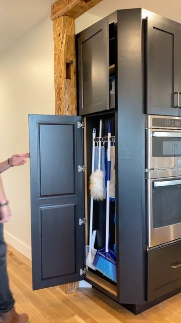 Hidden Cupboard Kitchen, Hidden Deep Freezer In Kitchen, Hidden Utility Room In Kitchen, Hidden Storage Kitchen, Kitchen Hidden Storage, Hidden Bathroom Door, Kitchen Cleaning Storage, Hidden Kitchen Storage, Barn House Kitchen