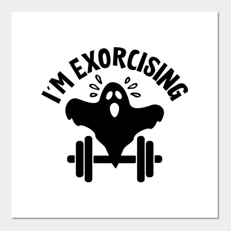 I'm exorcising - funny gym workout Halloween inspired quote featuring a sweating ghost trying to lift a dumbbell which is obviously a bit heavy for him.Spread some fun at the gym wearing this Halloween workout saying tee shirt or make a gift to someone who loves fitness and has a sense of humor.This humorous gym piece is great for your brother or sister and makes ideal Halloween, birthday, anniversary or holiday gift for family, friends, gym mates or treating yourself. -- Choose from our vast se Halloween Fitness Humor, Halloween Workout Quotes, Halloween Fitness Quotes, Fitness Friends Quotes, Fall Fitness Quotes, Gym Quotes Funny, Fitness Quotes Funny Gym Humor, Yoga Jokes, Gym Slogans