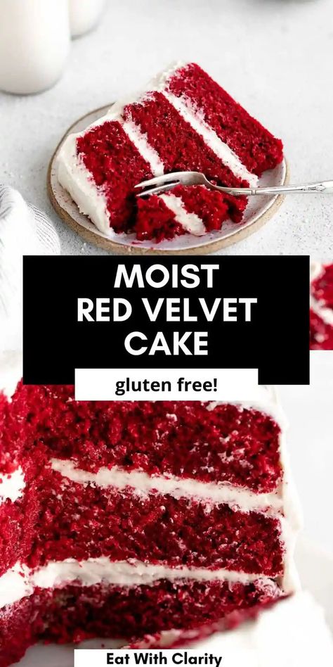 Best Gluten Free Cake Recipe, Gluten Free Red Velvet Cake, Gf Deserts, Gluten Free Red Velvet, Vegan Red Velvet Cake, Dairy Free Cream Cheese Frosting, Gf Dinners, Gluten Free Wedding Cake, Vegan Red Velvet