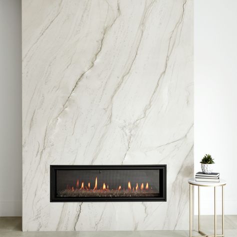 Quartzite Fireplace, Mont Blanc Quartzite, Wall Fireplaces, Elegant Fireplace, Fireplace Feature Wall, Arizona Tile, Natural Stone Fireplaces, Beige Living Rooms, Modern Fireplace