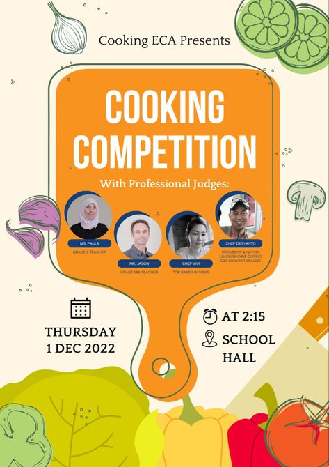 Designed by me Cooking Competition Poster, Cooking Competition Flyer, Competition Poster, Cooking Competition, School Design, Grade 1, Design