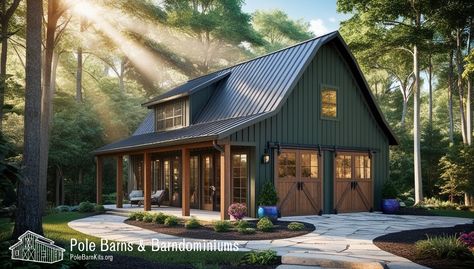 Dark Green Barndominium Color Schemes: Awesome Trends Green Barndominium Exterior, Dark Barndominium Exterior, Green Barndominium, Barndominium Exterior, Best Color Schemes, Barn Living, Green Hues, New Property, Barndominium