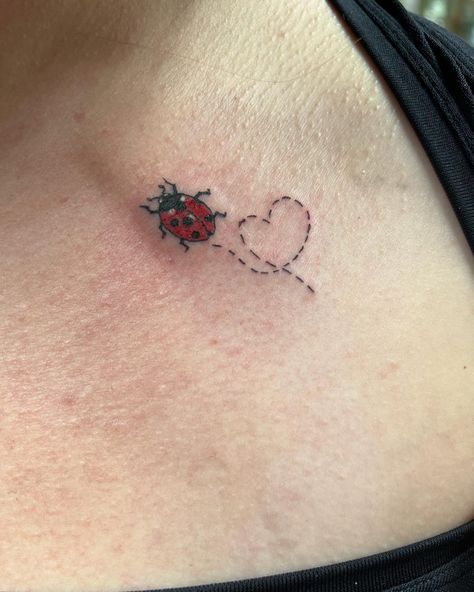 Collarbone Ladybug Tattoos, Change Tattoo, Ladybug Tattoo, Black Line Tattoo, Lady Bug Tattoo, Clover Tattoos, Bug Tattoo, 100 Tattoo, Cute Little Tattoos