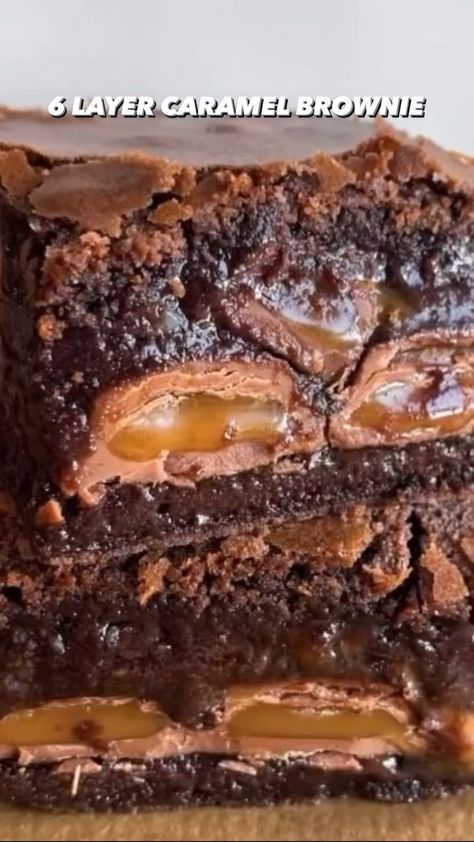 nyctreats on Instagram: 6 LAYER CARAMEL BROWNIE 😍 Super fudgy & gooey brownie loaded with Dairy Milk caramel bars, a layer of Rolos, and a salted caramel sauce 🤤… Cadbury Caramello Recipes, 6 Layer Caramel Brownie Recipe, 6 Layer Brownies, 6 Layer Caramel Brownie, Cadbury Brownies, Rolo Brownies, Caramel Brownies Recipe, Dairy Milk Caramel, Cadbury Caramel