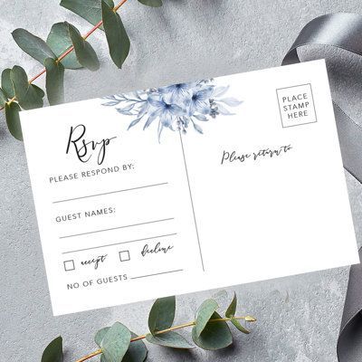 Koyal Wholesale Wedding Dusty 0.2 H x 4.0 W x 6.0 D in Paper in White | 0.2" H X 4" W X 6" D | Wayfair Wedding Dusty Blue, Formal Invitations, Editable Birthday Cards, Online Invitation Card, Free Wedding Cards, Wholesale Roses, Wedding Response Cards, Wedding Rsvp Cards, Birthday Event