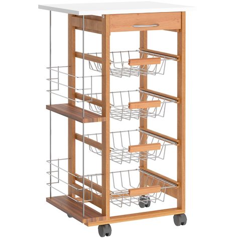 Kitchen Trolley Design, Island On Wheels, Kitchen Carts On Wheels, Kitchen Island Trolley, Compact Furniture, Rolling Kitchen Cart, Basket Drawers, Storing Vegetables, Kitchen Storage Cart