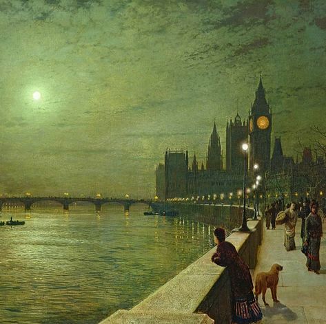 John Atkinson Grimshaw (1836–1893): Reflections on the Thames, Westminster (detail), 1880, oil on canvas, 76.2 x 127 cm, Leeds Art Gallery, England Leeds Art Gallery, John Atkinson Grimshaw, Atkinson Grimshaw, Albert Bierstadt, Classic Paintings, European Art, Painting Wallpaper, Painting Photos, Urban Landscape